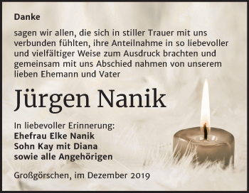 Traueranzeige von Jürgen Nanik von Wochenspiegel Weißenfels