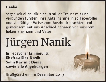 Traueranzeige von Jürgen Nanik von Mitteldeutsche Zeitung Weißenfels