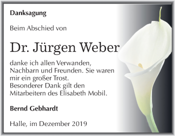 Traueranzeige von Jürgen Weber von Mitteldeutsche Zeitung Halle/Saalkreis