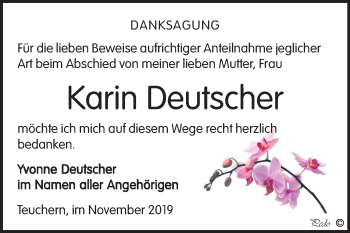 Traueranzeige von Karin Deutscher von Wochenspiegel Weißenfels