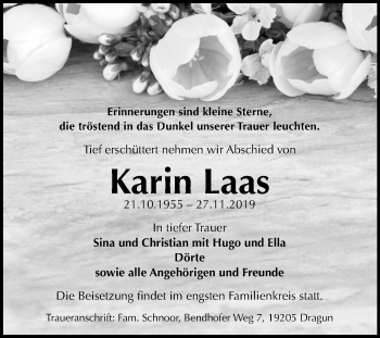 Traueranzeige von Karin Laas von Mitteldeutsche Zeitung Mansfelder Land
