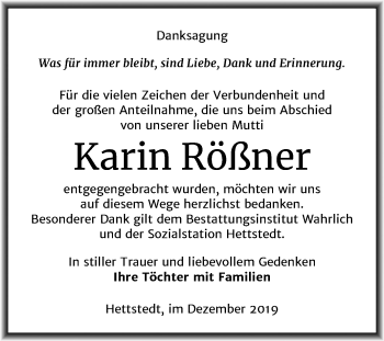 Traueranzeige von Karin Rößner von Mitteldeutsche Zeitung Mansfelder Land
