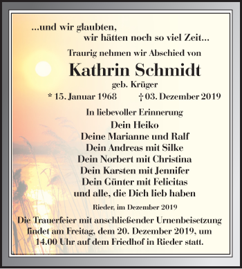 Traueranzeige von Kathrin Schmidt von Mitteldeutsche Zeitung Quedlinburg
