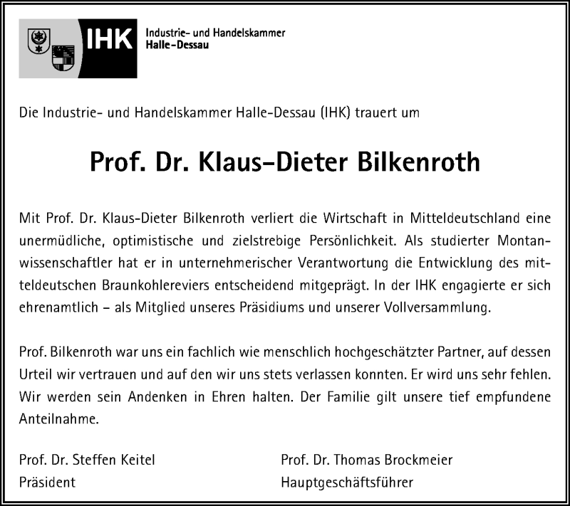  Traueranzeige für Klaus-Dieter Bilkenroth vom 14.12.2019 aus Mitteldeutsche Zeitung Bitterfeld / Weißenfels / Zeitz / Naumburg/Nebra