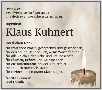 Traueranzeige von Klaus Kuhnert von Mitteldeutsche Zeitung Wittenberg