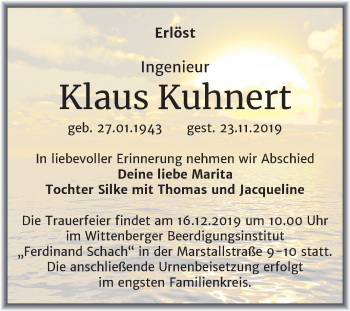 Traueranzeige von Klaus Kuhnert von Mitteldeutsche Zeitung Wittenberg