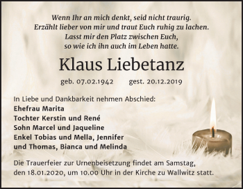 Traueranzeige von Klaus Liebetanz von Mitteldeutsche Zeitung Halle/Saalkreis