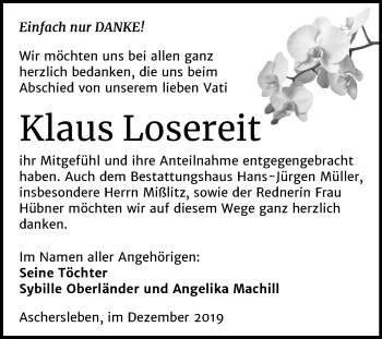 Traueranzeige von Klaus Losereit von Super Sonntag Aschersleben