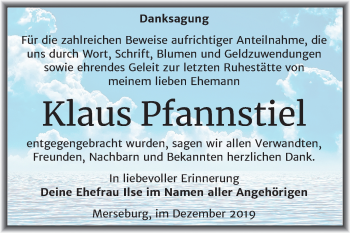 Traueranzeige von Klaus Pfannstiel von Super Sonntag Merseburg/Querfurt