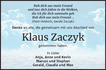 Traueranzeige von Klaus Zaczyk von Mitteldeutsche Zeitung Dessau-Roßlau