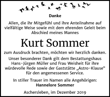 Traueranzeige von Kurt Sommer von Super Sonntag Aschersleben