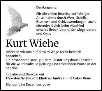 Traueranzeige von Kurt Wiehe von Mitteldeutsche Zeitung Bernburg