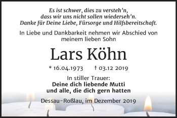 Traueranzeige von Lars Köhn von Mitteldeutsche Zeitung Dessau-Roßlau