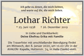 Traueranzeige von Lothar Richter von Mitteldeutsche Zeitung Halle/Saalkreis