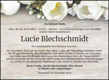 Traueranzeige von Lucie Blechschmidt von Mitteldeutsche Zeitung Bitterfeld