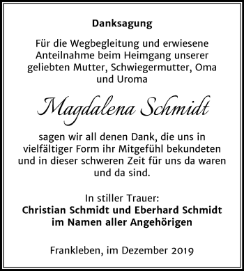 Traueranzeige von Magdalena Schmidt von Mitteldeutsche Zeitung Merseburg/Querfurt