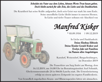 Traueranzeige von Manfred Kisker von Mitteldeutsche Zeitung Naumburg/Nebra