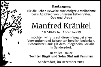 Traueranzeige von Manfred Kränkel von Mitteldeutsche Zeitung Bitterfeld