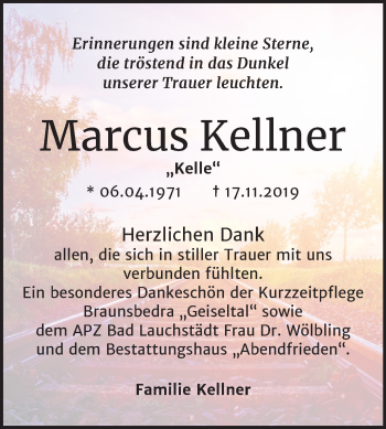 Traueranzeige von Marcus Kellner von Super Sonntag Merseburg/Querfurt
