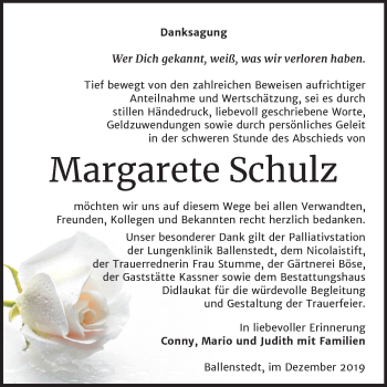 Traueranzeige von Margarete Schulz von Mitteldeutsche Zeitung Quedlinburg