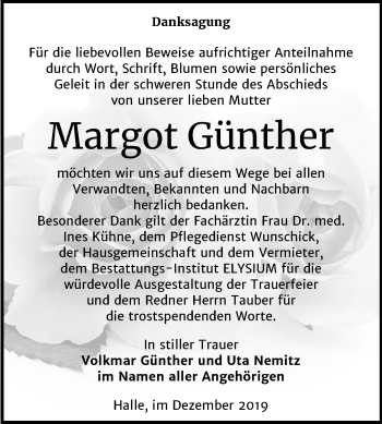 Traueranzeige von Margot Günther von Mitteldeutsche Zeitung Halle/Saalkreis