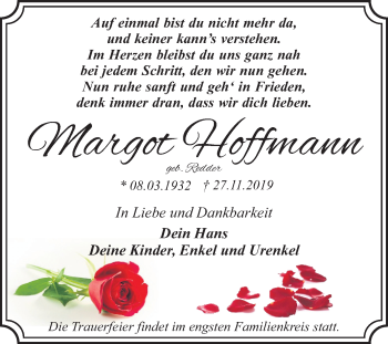 Traueranzeige von Margot Hoffmann von Mitteldeutsche Zeitung Dessau-Roßlau