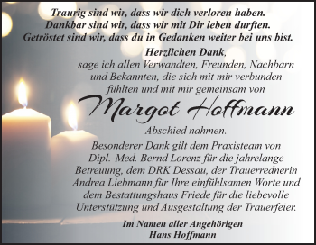 Traueranzeige von Margot Hoffmann von Mitteldeutsche Zeitung Dessau-Roßlau