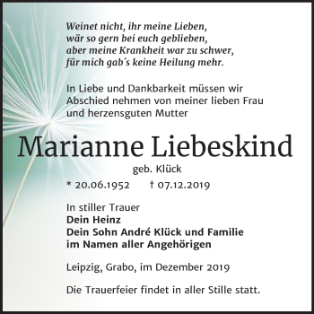 Traueranzeige von Marianne Libeskind von Super Sonntag Wittenberg