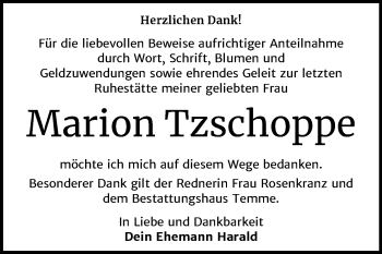 Traueranzeige von Marion Tzschoppe von Wochenspiegel Bitterfeld