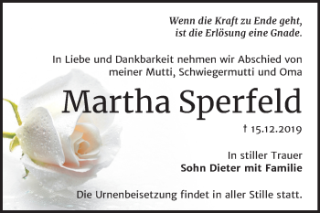 Traueranzeige von Martha Sperfeld von Super Sonntag Bernburg