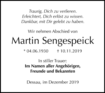 Traueranzeige von Martin Sengespeick von Super Sonntag Dessau-Roßlau