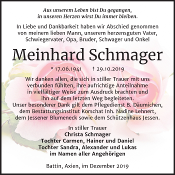 Traueranzeige von Meinhard Schmager von Mitteldeutsche Zeitung Wittenberg