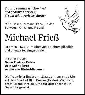 Traueranzeige von Michael Frieß von Mitteldeutsche Zeitung Dessau-Roßlau