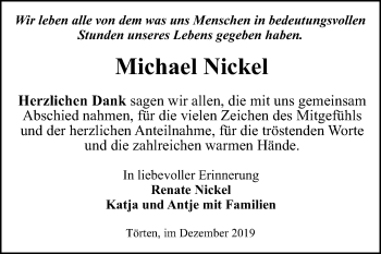 Traueranzeige von Michael Nickel von Mitteldeutsche Zeitung Dessau-Roßlau