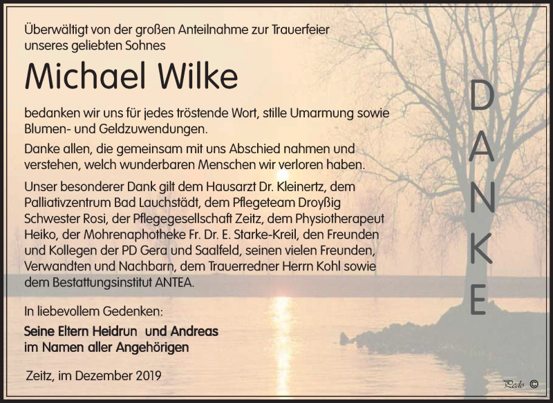  Traueranzeige für Michael Wilke vom 07.12.2019 aus Super Sonntag Zeitz