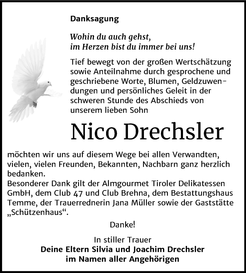  Traueranzeige für Nico Drechsler vom 11.12.2019 aus Wochenspiegel Bitterfeld