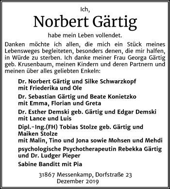 Traueranzeige von Norbert Gärtig von Mitteldeutsche Zeitung Quedlinburg