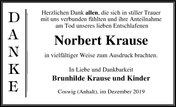 Traueranzeige von Norbert Krause von Super Sonntag Wittenberg