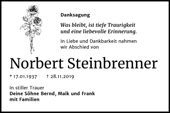 Traueranzeige von Norbert Steinbrenner von Mitteldeutsche Zeitung Wittenberg