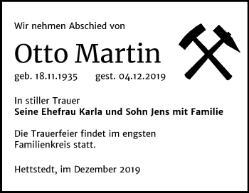 Traueranzeige von Otto Martin von Mitteldeutsche Zeitung Mansfelder Land / Sangerhausen