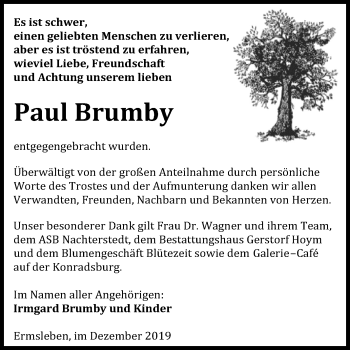 Traueranzeige von Paul Brumby von Mitteldeutsche Zeitung Aschersleben / Quedlinburg