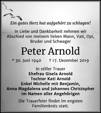 Traueranzeige von Peter Arnold von Mitteldeutsche Zeitung Halle/Saalkreis