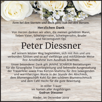 Traueranzeige von Peter Diessner von Mitteldeutsche Zeitung Quedlinburg