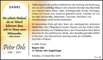 Traueranzeige von Peter Oelz von Mitteldeutsche Zeitung Weißenfels