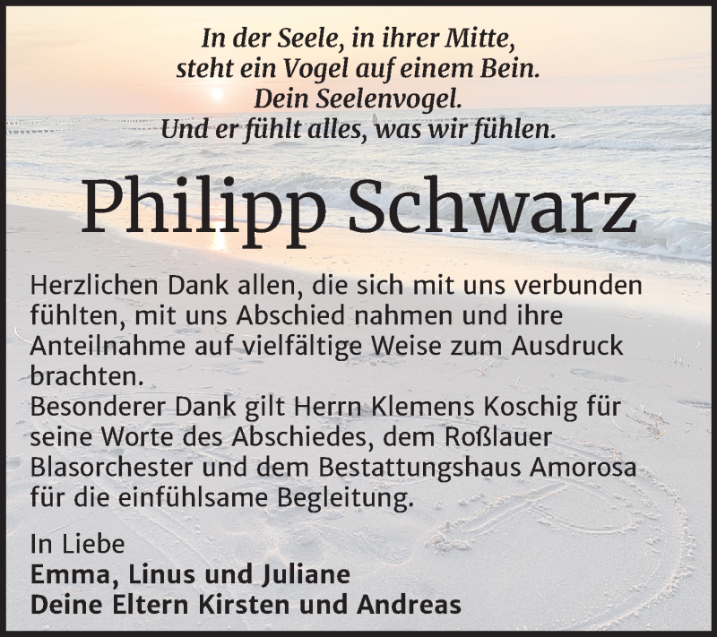  Traueranzeige für Philipp Schwarz vom 07.12.2019 aus Super Sonntag Dessau-Roßlau