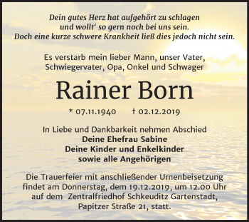 Traueranzeige von Rainer Born von Mitteldeutsche Zeitung Bitterfeld