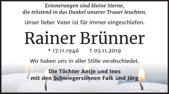 Traueranzeige von Rainer Brünner von Mitteldeutsche Zeitung Halle/Saalkreis