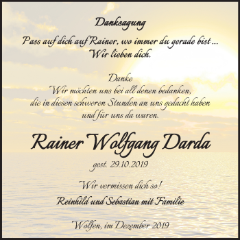Traueranzeige von Rainer Wolfgang Darda von Mitteldeutsche Zeitung Bitterfeld