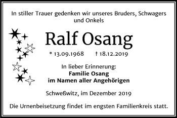 Traueranzeige von Ralf Osang von Mitteldeutsche Zeitung Weißenfels