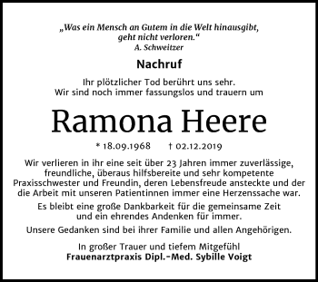 Traueranzeige von Ramona Heere von Super Sonntag Dessau-Roßlau